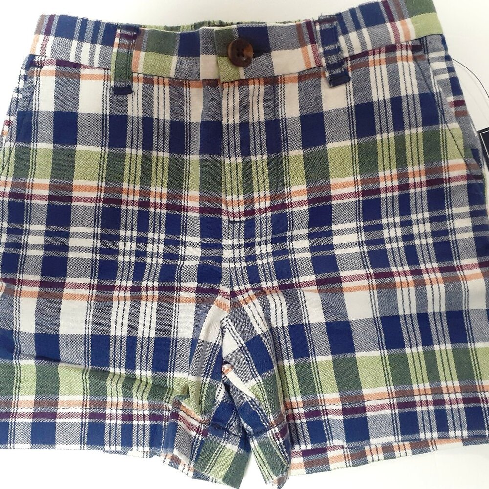 American Living Boys Shorts Blue Green Plaid 18 Months New